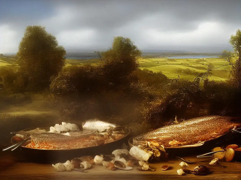 Ein Bild von verschiedenen schottischen Gerichten, darunter Haggis, Cullen Skink und geräucherter Lachs.