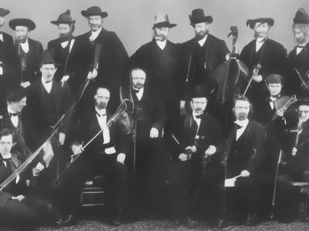 Ein Bild von verschiedenen Instrumenten der schottischen Volksmusik, wie dem Dudelsack, der Fiddle, der Tin Whistle und der Harfe.