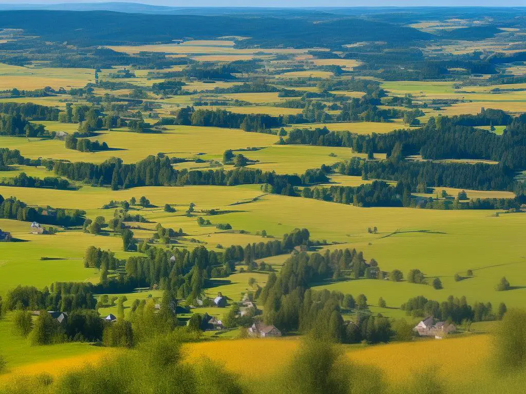 Blick auf die atemberaubende Landschaft Schottlands mit Bergen, Tälern, Seen und grünen Wiesen.